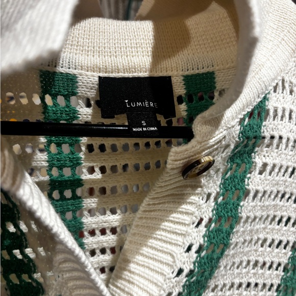 Lumiere Green and Cream Striped Cardigan - Picture 4 of 4